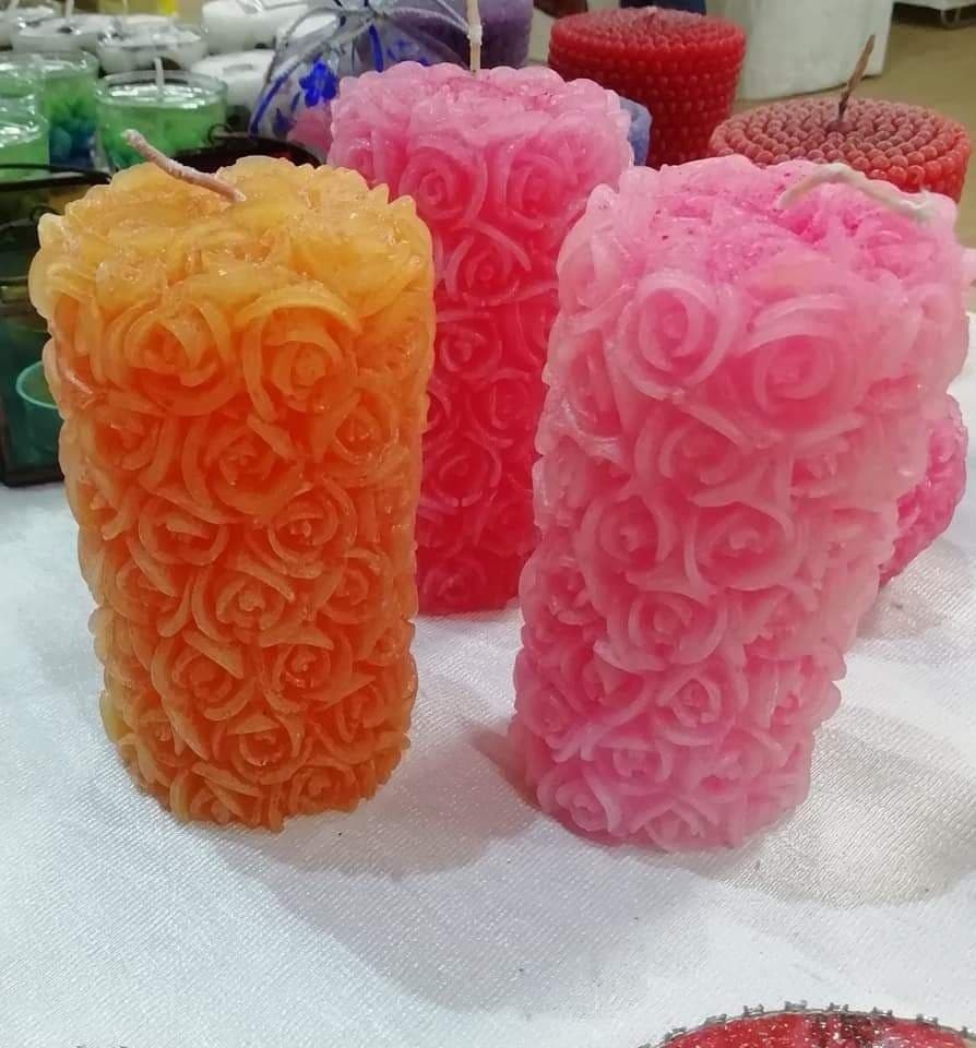 Orange and pink rose pillar candles